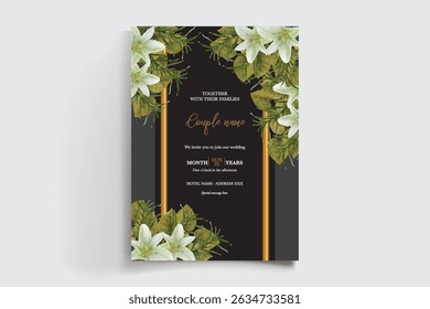 MARCO DE INVITACIÓN DE BODA CON DECORACIONES FLORALES Y HOJAS FRESCAS
