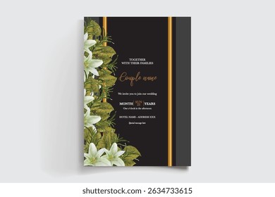 QUADRO DE CONVITE DE CASAMENTO COM DECORAÇÕES DE FLORES E FOLHAS FRESCAS