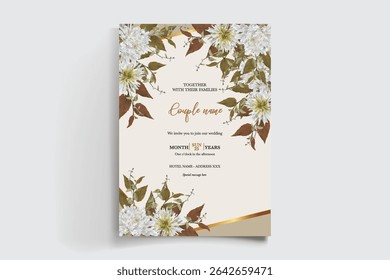 MARCO DE INVITACIÓN DE BODA CON DECORACIONES FLORALES Y HOJAS FRESCAS