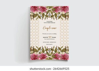MARCO DE INVITACIÓN DE BODA CON DECORACIONES FLORALES Y HOJAS FRESCAS