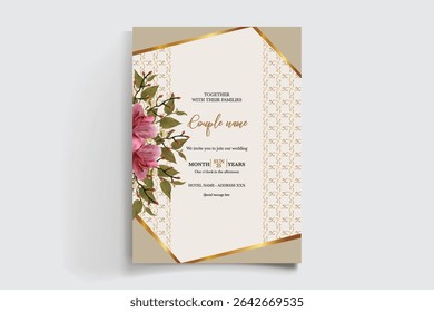 MARCO DE INVITACIÓN DE BODA CON DECORACIONES FLORALES Y HOJAS FRESCAS