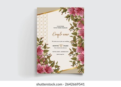 QUADRO DE CONVITE DE CASAMENTO COM DECORAÇÕES DE FLORES E FOLHAS FRESCAS