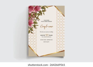 MARCO DE INVITACIÓN DE BODA CON DECORACIONES FLORALES Y HOJAS FRESCAS