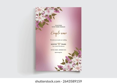 HOCHZEITSEINLADUNGSRAHMEN MIT BLUMENDEKORATIONEN UND FRISCHEN BLÄTTERN