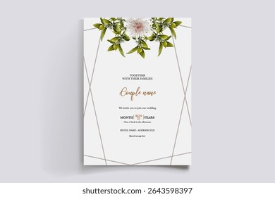 HOCHZEITSEINLADUNGSRAHMEN MIT BLUMENDEKORATIONEN UND FRISCHEN BLÄTTERN