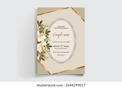 QUADRO DE CONVITE DE CASAMENTO COM DECORAÇÕES DE FLORES E FOLHAS FRESCAS
