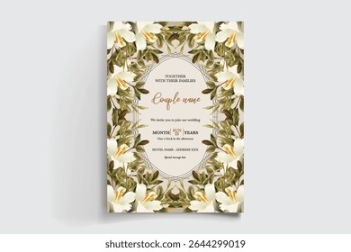 QUADRO DE CONVITE DE CASAMENTO COM DECORAÇÕES DE FLORES E FOLHAS FRESCAS