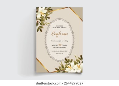 MARCO DE INVITACIÓN DE BODA CON DECORACIONES FLORALES Y HOJAS FRESCAS