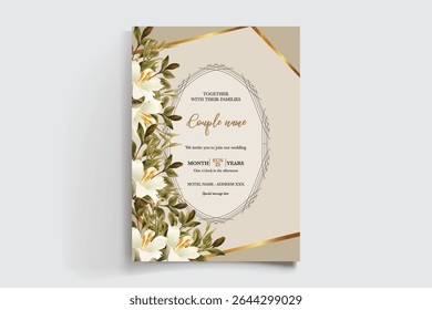 MARCO DE INVITACIÓN DE BODA CON DECORACIONES FLORALES Y HOJAS FRESCAS