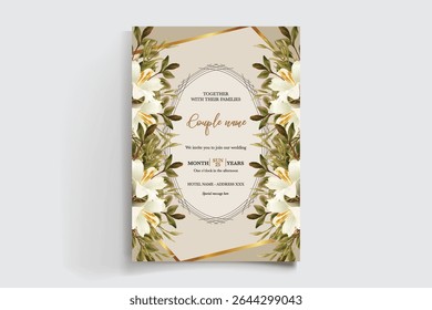 QUADRO DE CONVITE DE CASAMENTO COM DECORAÇÕES DE FLORES E FOLHAS FRESCAS
