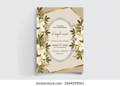 MARCO DE INVITACIÓN DE BODA CON DECORACIONES FLORALES Y HOJAS FRESCAS