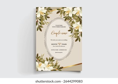 QUADRO DE CONVITE DE CASAMENTO COM DECORAÇÕES DE FLORES E FOLHAS FRESCAS