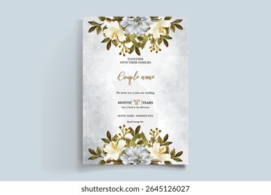 QUADRO DE CONVITE DE CASAMENTO COM DECORAÇÕES DE FLORES E FOLHAS FRESCAS
