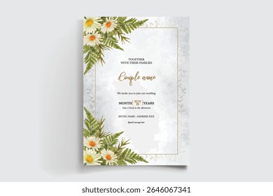 MARCO DE INVITACIÓN DE BODA CON DECORACIONES FLORALES Y HOJAS FRESCAS