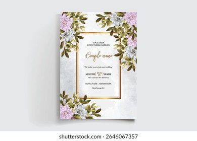 QUADRO DE CONVITE DE CASAMENTO COM DECORAÇÕES DE FLORES E FOLHAS FRESCAS