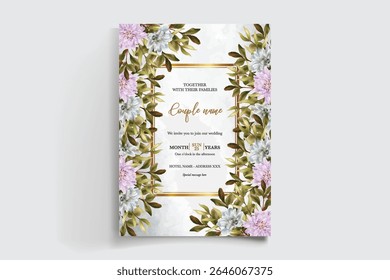 QUADRO DE CONVITE DE CASAMENTO COM DECORAÇÕES DE FLORES E FOLHAS FRESCAS