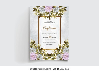MARCO DE INVITACIÓN DE BODA CON DECORACIONES FLORALES Y HOJAS FRESCAS