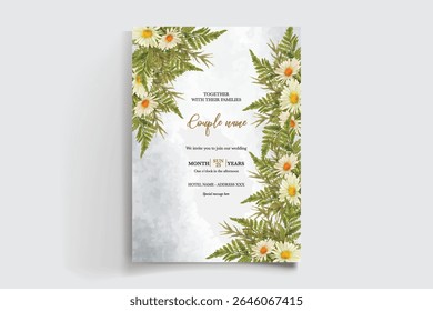 MARCO DE INVITACIÓN DE BODA CON DECORACIONES FLORALES Y HOJAS FRESCAS