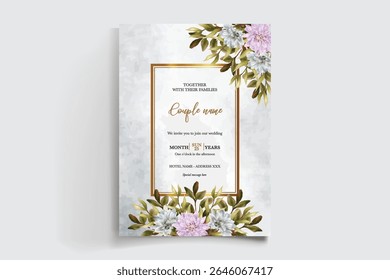 MARCO DE INVITACIÓN DE BODA CON DECORACIONES FLORALES Y HOJAS FRESCAS