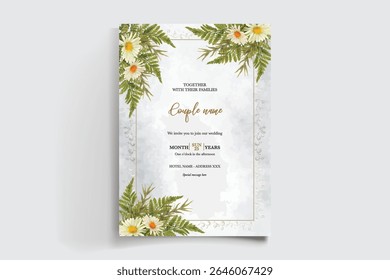 MARCO DE INVITACIÓN DE BODA CON DECORACIONES FLORALES Y HOJAS FRESCAS