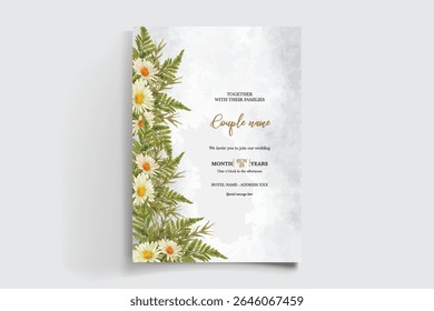MARCO DE INVITACIÓN DE BODA CON DECORACIONES FLORALES Y HOJAS FRESCAS
