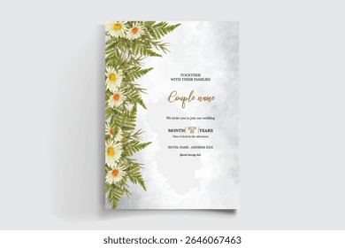 MARCO DE INVITACIÓN DE BODA CON DECORACIONES FLORALES Y HOJAS FRESCAS