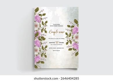 MARCO DE INVITACIÓN DE BODA CON DECORACIONES FLORALES Y HOJAS FRESCAS