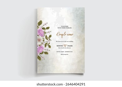 MARCO DE INVITACIÓN DE BODA CON DECORACIONES FLORALES Y HOJAS FRESCAS