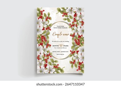 QUADRO DE CONVITE DE CASAMENTO COM DECORAÇÕES DE FLORES E FOLHAS FRESCAS