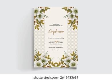 QUADRO DE CONVITE DE CASAMENTO COM DECORAÇÕES DE FLORES E FOLHAS FRESCAS