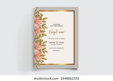 MARCO DE INVITACIÓN DE BODA CON DECORACIONES FLORALES Y HOJAS FRESCAS