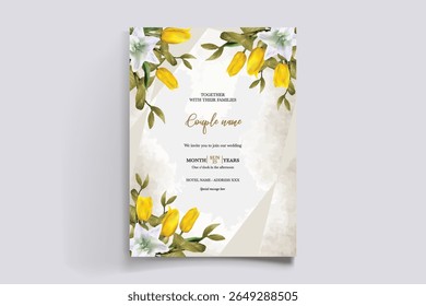 MARCO DE INVITACIÓN DE BODA CON DECORACIONES FLORALES Y HOJAS FRESCAS