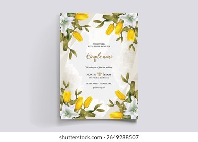QUADRO DE CONVITE DE CASAMENTO COM DECORAÇÕES DE FLORES E FOLHAS FRESCAS