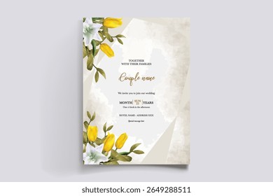 MARCO DE INVITACIÓN DE BODA CON DECORACIONES FLORALES Y HOJAS FRESCAS