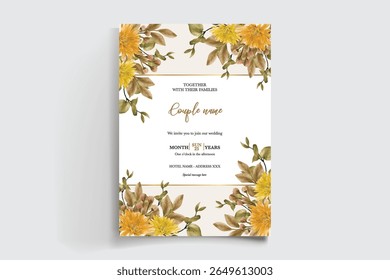 MARCO DE INVITACIÓN DE BODA CON DECORACIONES FLORALES Y HOJAS FRESCAS