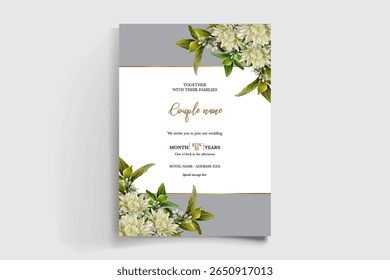 QUADRO DE CONVITE DE CASAMENTO COM DECORAÇÕES DE FLORES E FOLHAS FRESCAS