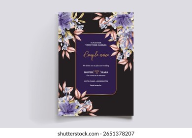 WEDDING INVITATION FRAME WITH FLOWER DECORATIONS AND FRESH LEAVES