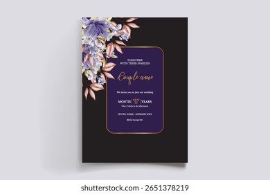HOCHZEITSEINLADUNGSRAHMEN MIT BLUMENDEKORATIONEN UND FRISCHEN BLÄTTERN