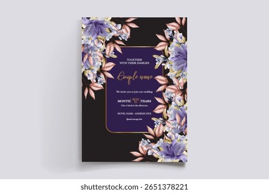QUADRO DE CONVITE DE CASAMENTO COM DECORAÇÕES DE FLORES E FOLHAS FRESCAS