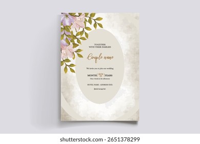 MARCO DE INVITACIÓN DE BODA CON DECORACIONES FLORALES Y HOJAS FRESCAS