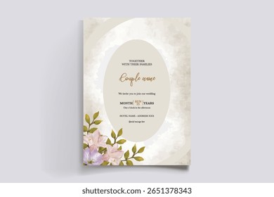 QUADRO DE CONVITE DE CASAMENTO COM DECORAÇÕES DE FLORES E FOLHAS FRESCAS