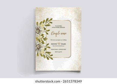 QUADRO DE CONVITE DE CASAMENTO COM DECORAÇÕES DE FLORES E FOLHAS FRESCAS