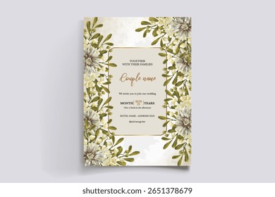 QUADRO DE CONVITE DE CASAMENTO COM DECORAÇÕES DE FLORES E FOLHAS FRESCAS