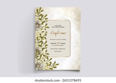 MARCO DE INVITACIÓN DE BODA CON DECORACIONES FLORALES Y HOJAS FRESCAS