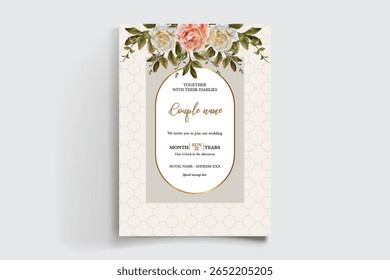 MARCO DE INVITACIÓN DE BODA CON DECORACIONES FLORALES Y HOJAS FRESCAS