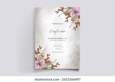 MARCO DE INVITACIÓN DE BODA CON DECORACIONES FLORALES Y HOJAS FRESCAS