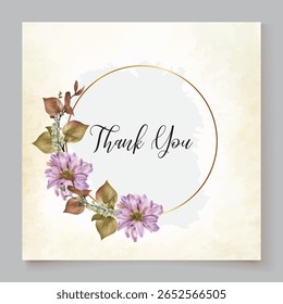 WEDDING INVITATION FRAME WITH FLOWER DECORATIONS AND FRESH LEAVES
