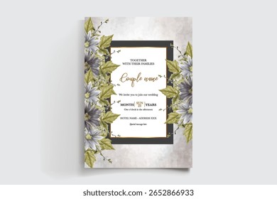 QUADRO DE CONVITE DE CASAMENTO COM DECORAÇÕES DE FLORES E FOLHAS FRESCAS