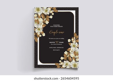 MARCO DE INVITACIÓN DE BODA CON DECORACIONES FLORALES Y HOJAS FRESCAS