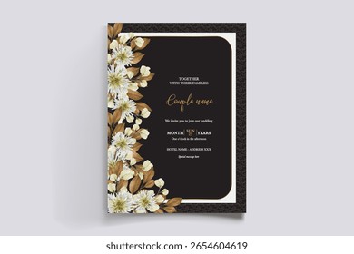 HOCHZEITSEINLADUNGSRAHMEN MIT BLUMENDEKORATIONEN UND FRISCHEN BLÄTTERN